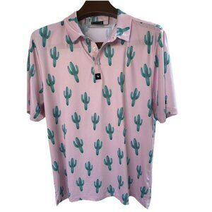 BAD BIRDIE XXL Desert Cactus Mens Polo Golf Pink Performance Golf Short Sleeve